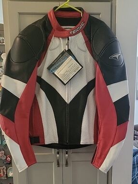 Teknic Red, White & Black Leather Motorcycle Jacket, NWT